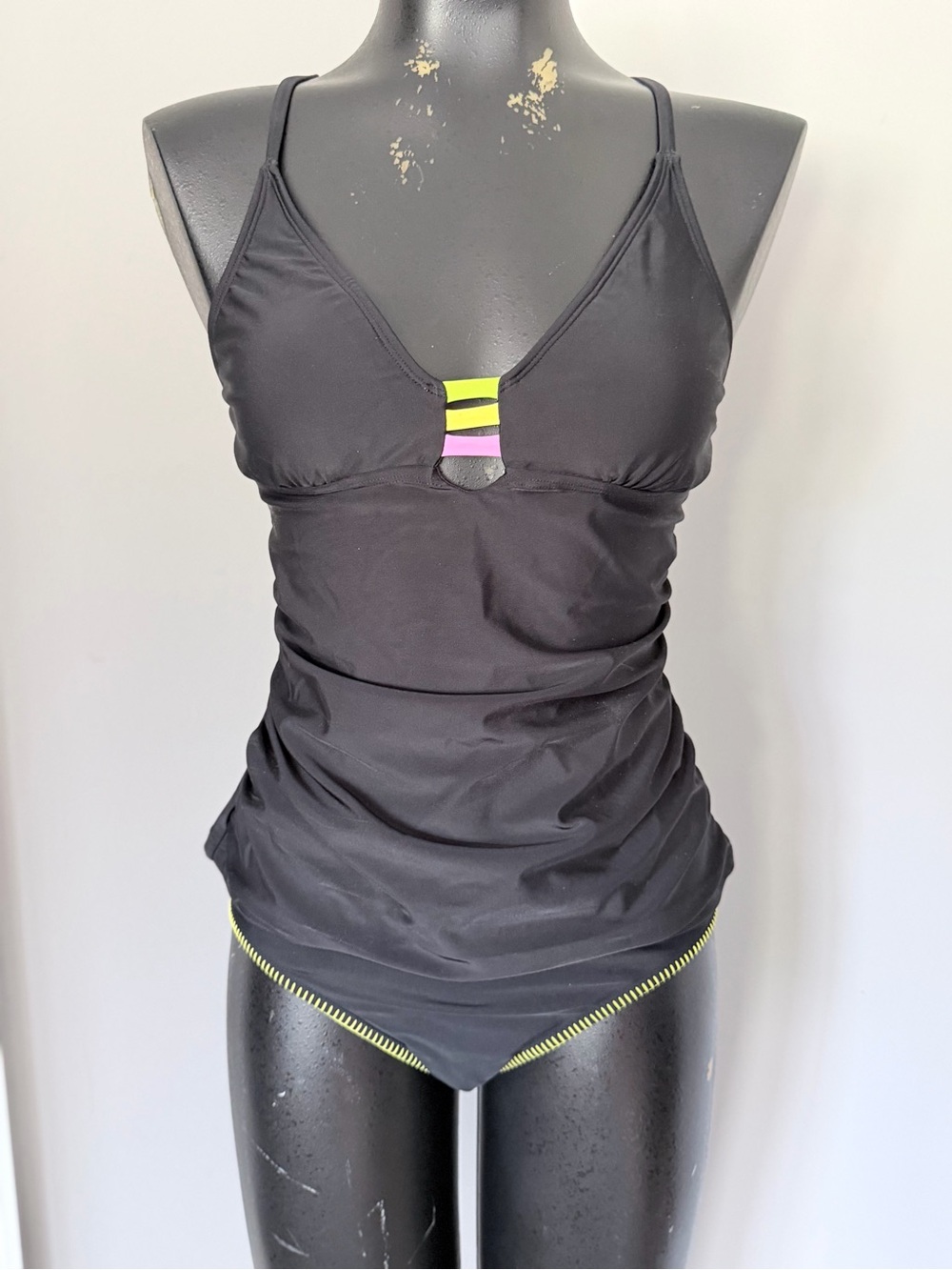 Cupshe | Black Tankini with Neon Yellow, Green and Pink Trim | Size M